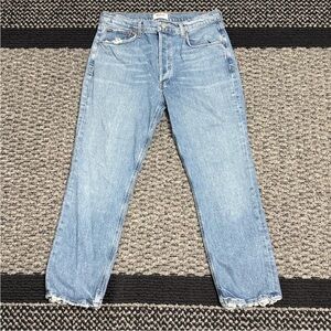 AGOLDE Riley High Rise Crop Denim Jeans Sz 30 Distressed Medium Wash Straight